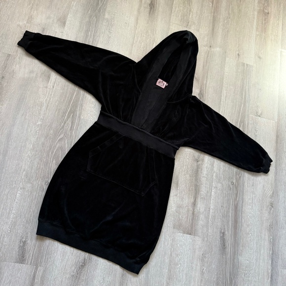 Juicy Couture Women’s Black Velour Hooded Mini Dress Size Small Y2K - Picture 1 of 10